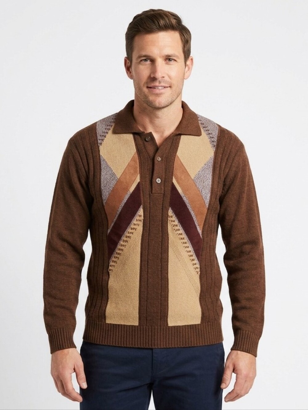Men's Brown Geometric Sweater